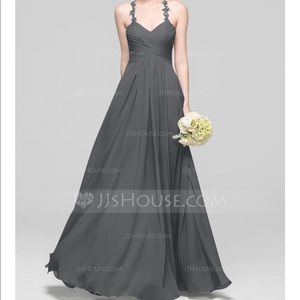 Steel Grey Floor Length Bridesmaid Dress